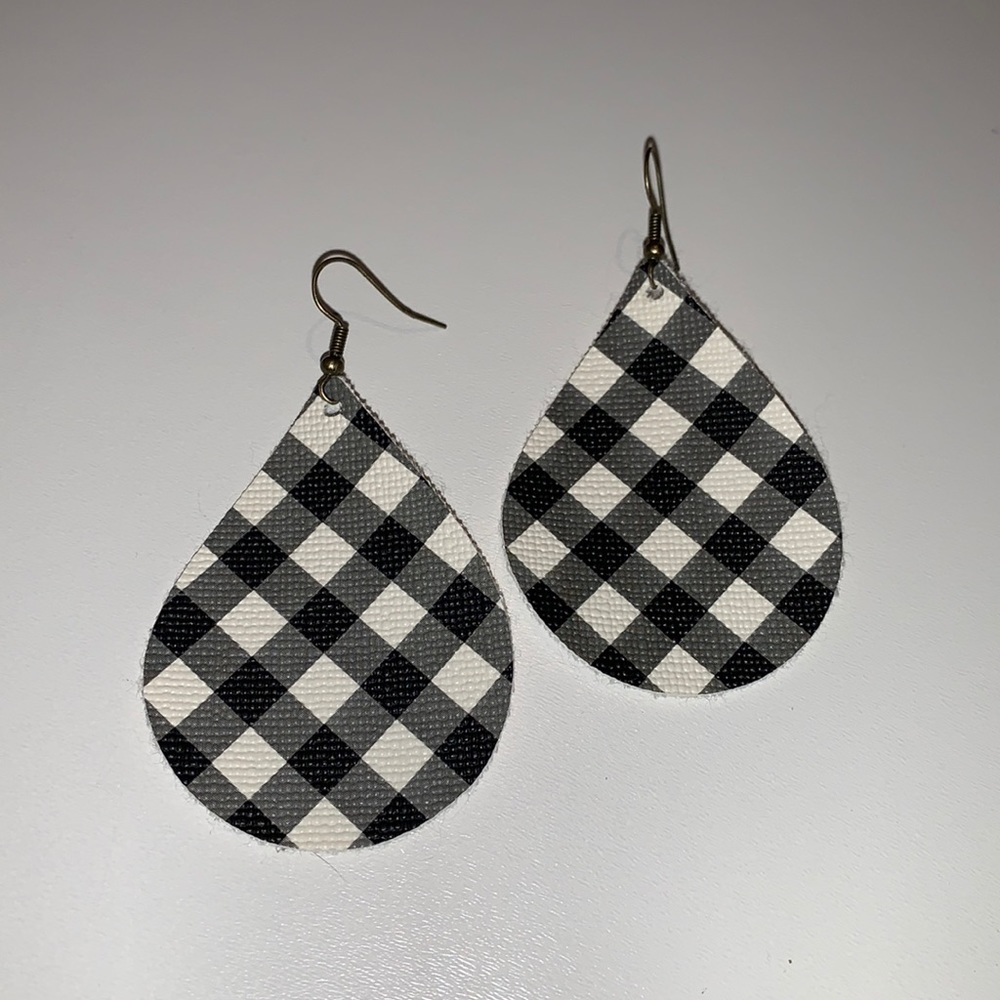 Faux Leather Buffalo Plaid Earrings Handmade